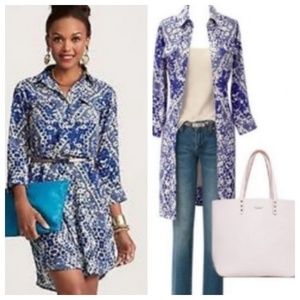 Cabi jewel blue tan  button up shirt dress small